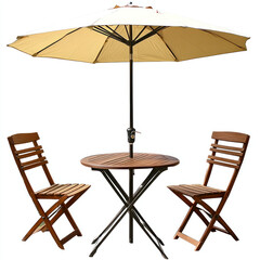 beach chairs and umbrella with table