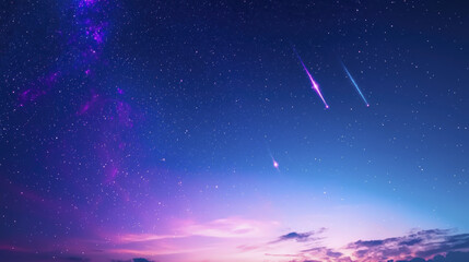 Fototapeta premium stunning cosmic scene featuring shooting stars against vibrant night sky filled with stars and colorful clouds