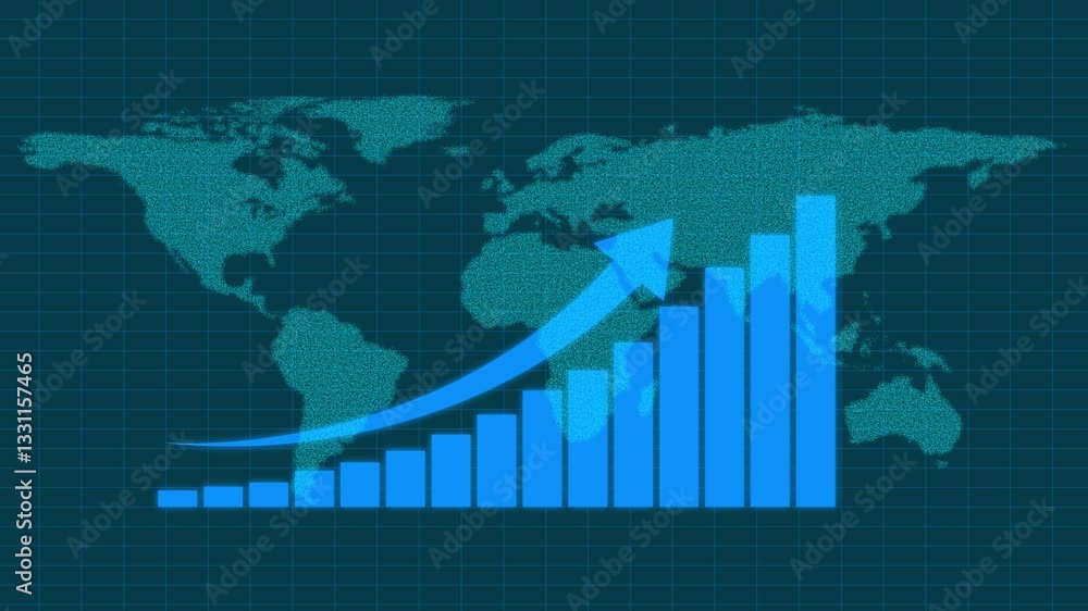 Poster business graph animation with world map and grid background. fantastic saber 4k video animation.