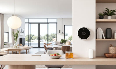 Fototapeta premium A smart AI-assisted home security system that includes cameras, sensors, and facial recognition technology. The system can automatically alert homeowners of unusual activity