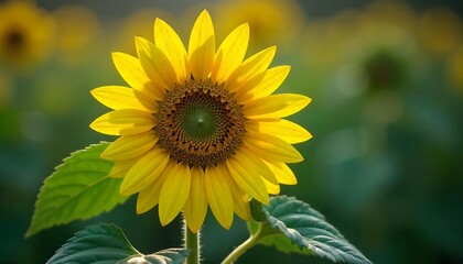 Fototapeta premium A single vibrant sunflower blossoms in a sunny summer field