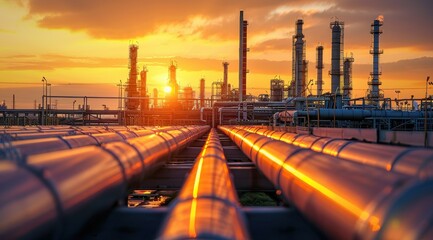 Industrial Sunset: Pipelines and Refining Towers