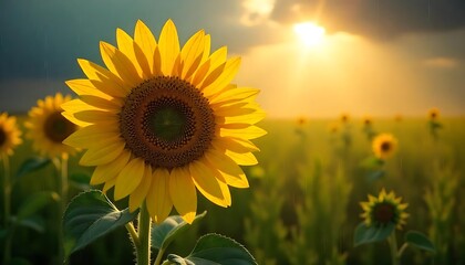 A vibrant sunflower field during a sunlit summer afternoon
