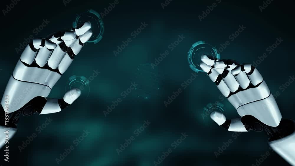 Poster futuristic robot artificial intelligence enlightening ai technology development and machine learning