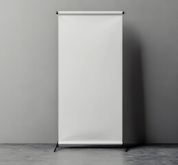 Displaying Blank Roll Up Banner Mockup on Gray Wall and Floor