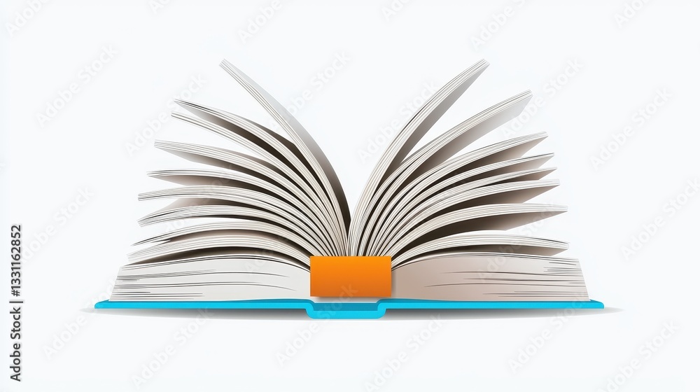 Poster an interactive book icon in a flat design with a bookmark, illustrating the concept of digital readi