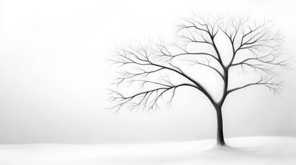Obraz premium A winter tree drawing with bare branches covered in a light dusting of snow, elegantly rendered in fine pencil shading.