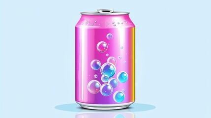 Obraz premium A vector of a soda can with a pop of bubbles, designed in a colorful and modern style, reflecting energy and refreshment for advertising purposes.