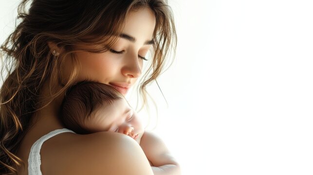 A serene moment of a mother gently holding her baby, embodying love and tenderness.