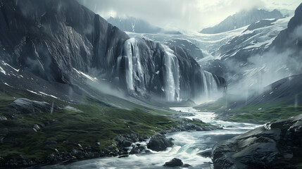 A river with a massive glacier feeding into it 