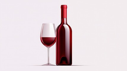 A sleek vector drawing of a wine bottle and glass, with a deep red color and elegant detailing, perfect for wine and beverage marketing.