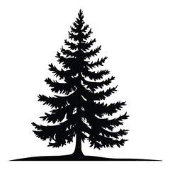 Fototapeta premium Pine tree Silhouette, Vector, Icon, Logo, White Background.