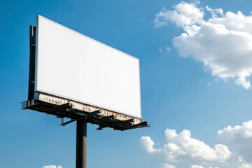 Obraz premium Billboard Against Blue Sky with White Clouds Outdoor Advertising Space