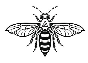 Bee vector illustration, detailed vector, hand drawn style, monochrome design, isolated on a white background