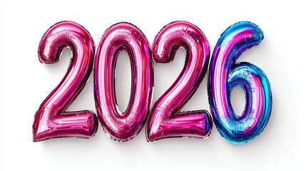 Colorful balloons forming the year 2026 celebration