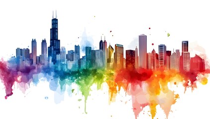 Fototapeta premium Chicago Skyline Watercolor Art
