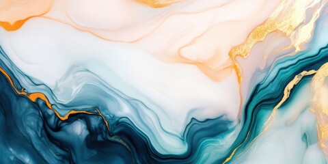 Abstract Fluid Art with Blue, Orange, and Gold Swirls