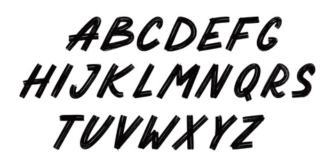 Brush font letter alphabet. Hand drawn typography chalk paint font brush alphabet. Handwritten kid chalk script texture stroke letter. Vector illustration.