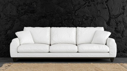 White Sofa Against Dark Textured Wall in Modern Interior