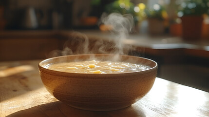 a steaming bowl of homemade soup with herbs ai generative 
