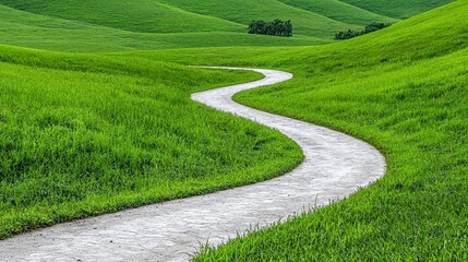 Winding Dirt Road Through Lush Green Field