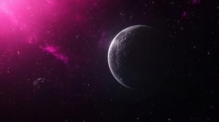 Crescent Planet in Pink Nebula Space Digital Art