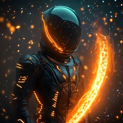 Fototapeta premium A futuristic space knight holding a plasma sword, ready for battle