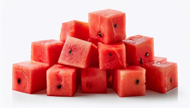 cubes of watermelon on white background pieces of watermelon isolated