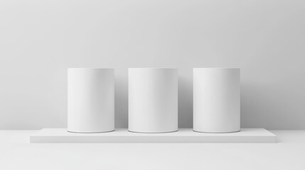 Three White Cylinders Display Stand in Clean Minimalist Background Studio