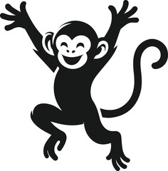 Cheerful monkey jumping with arms spread vector silhouette