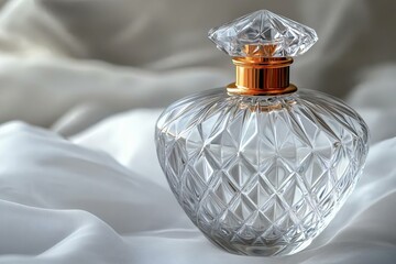 Elegant Crystal Perfume Bottle on Soft Silk Background