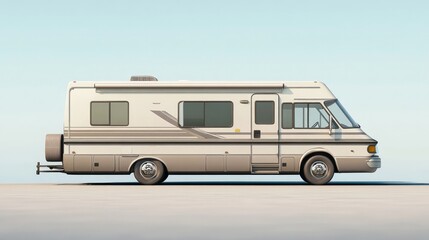 An elegant RV trailer with functional design, this vehicle represents freedom and adventure on the open road