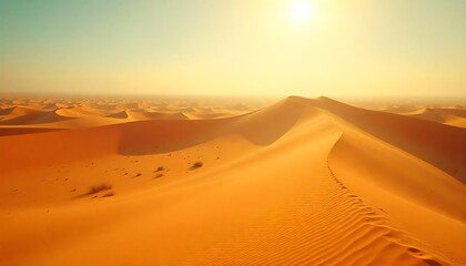Expansive desert landscape showcasing sunlit sand dunes on a clear day
