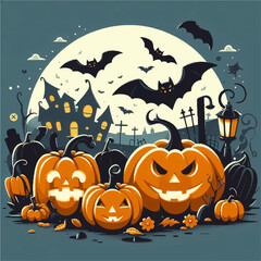 halloween background with pumpkin and bats
