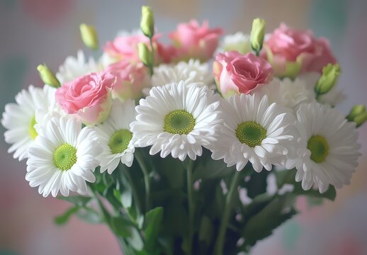 Beautiful arrangement of pink and white flowers with soft focus background, suitable for celebrations, weddings, and interior decoration ideas