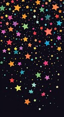 Black background with colorful paint splashes, rainbow-colored stars