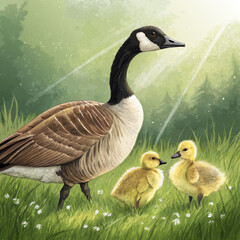Obraz premium A heartwarming scene of a goose for National Mother Goose Day