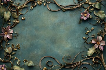 vintage frame with floral ornament on blue