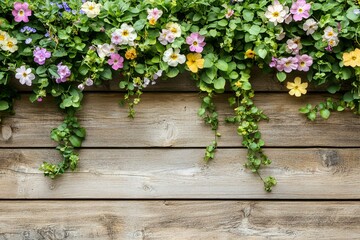 Vibrant Flowering Plants Cascading Over Rustic Wooden Fence