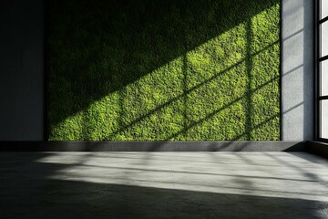 Vibrant Green Moss Wall with Natural Light and Shadow Patterns