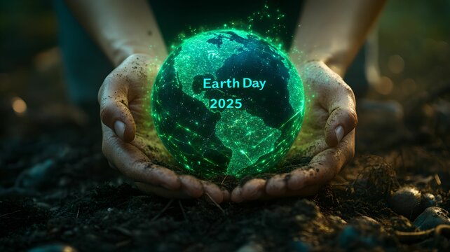 Earth global in hand renewable energy, life saving resource generated.AI