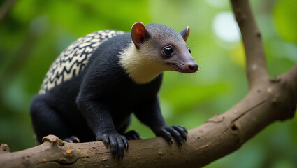 Fototapeta premium Beautiful Black and White African Civet Relaxing on a Tree Branch.
