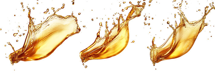 Fototapeta premium Golden oil splashes isolated on PNG 