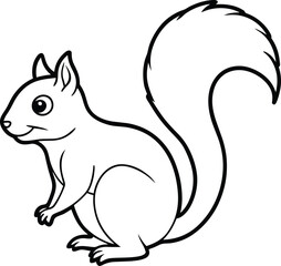 Cute Squirrel Line Art Vector Illustration for Autumn and Fall Themes