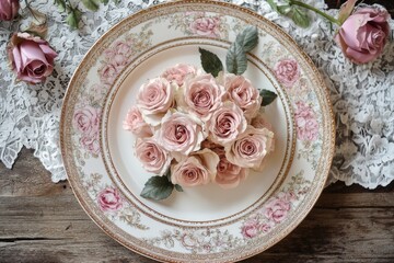 wedding table setting with flowers on table