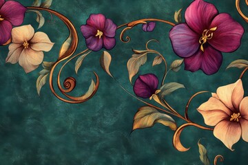 vintage floral background with flowers on blue background