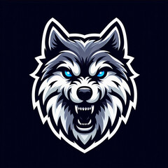 A fierce wolfdog head logo with thick gray and white fur