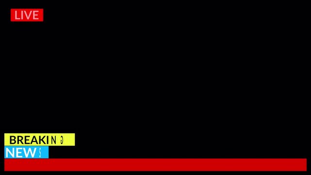 Breaking news label live screen animation, live screen breaking news banner template with alpha channel.