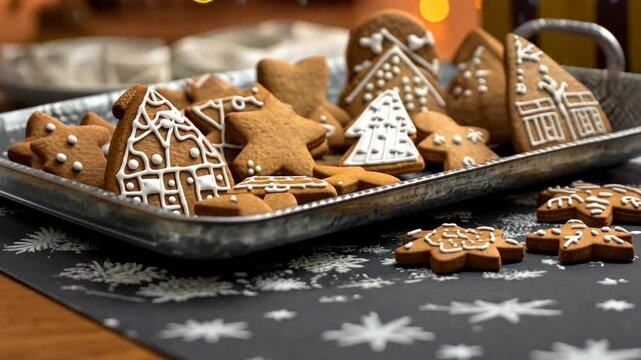 Weihnachtliche Lebkuchen in warmem Licht arrangiert