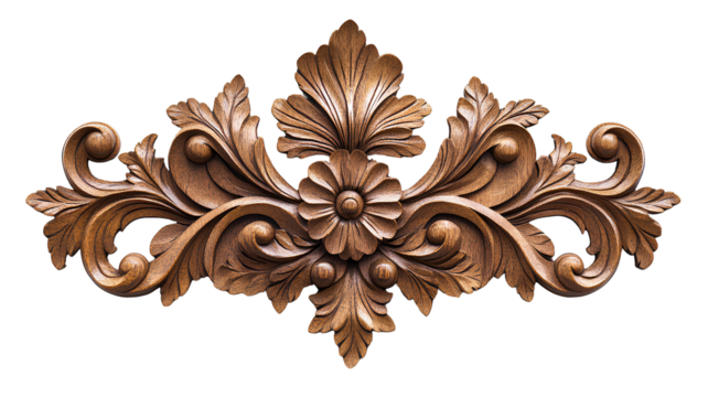 wood carving decoration on transparent background